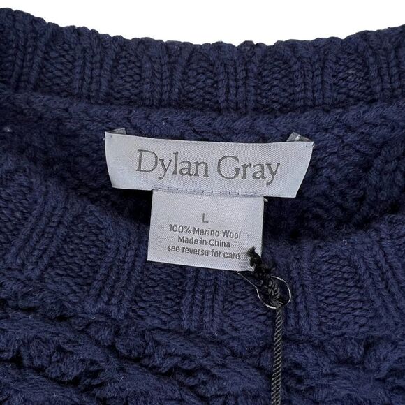New Dylan Gray Men Navy Merino Wool Sweater Cabled Yoke Pullover US L - Picture 10 of 11